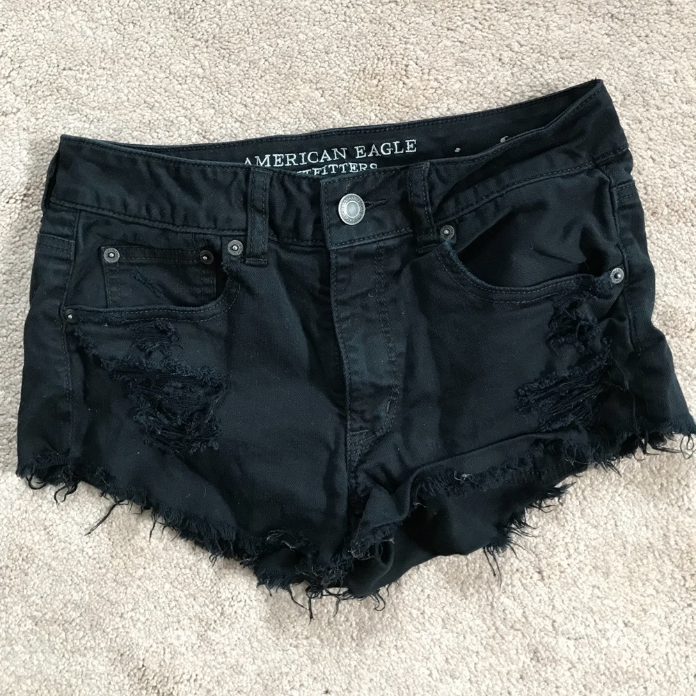 Black Distressed Denim Shorts